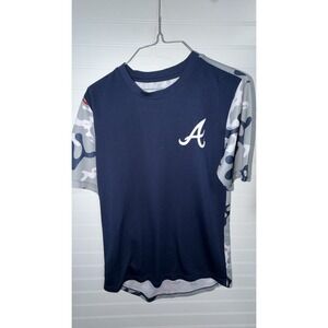 Atlanta Braves MLB Boys XL 18/20 Navy Blue Camo Performance T-Shirt Gen2 Logo